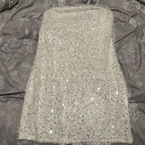 12th Tribe White Strapless Dress with Silver Sequins